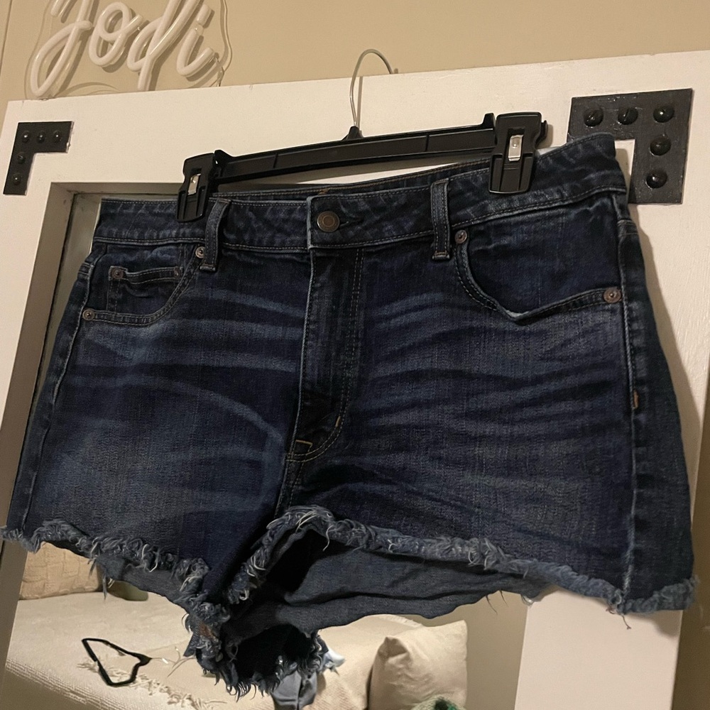 American Eagle Blue Jean Shorts Distressed Frayed Hem